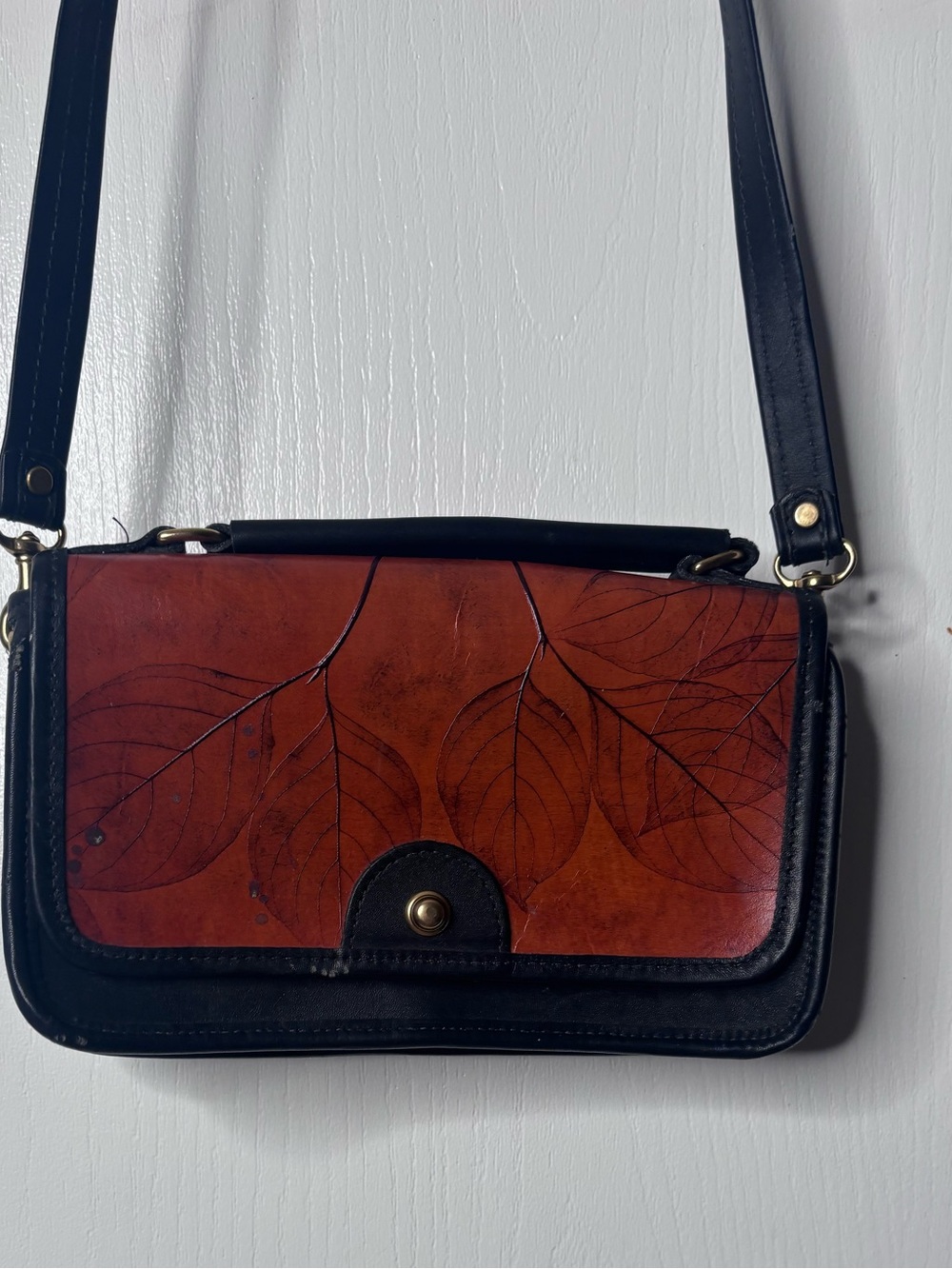 C.L. Whiting Leaf Leather Hand-Tooled Botanical Crossbody Bag